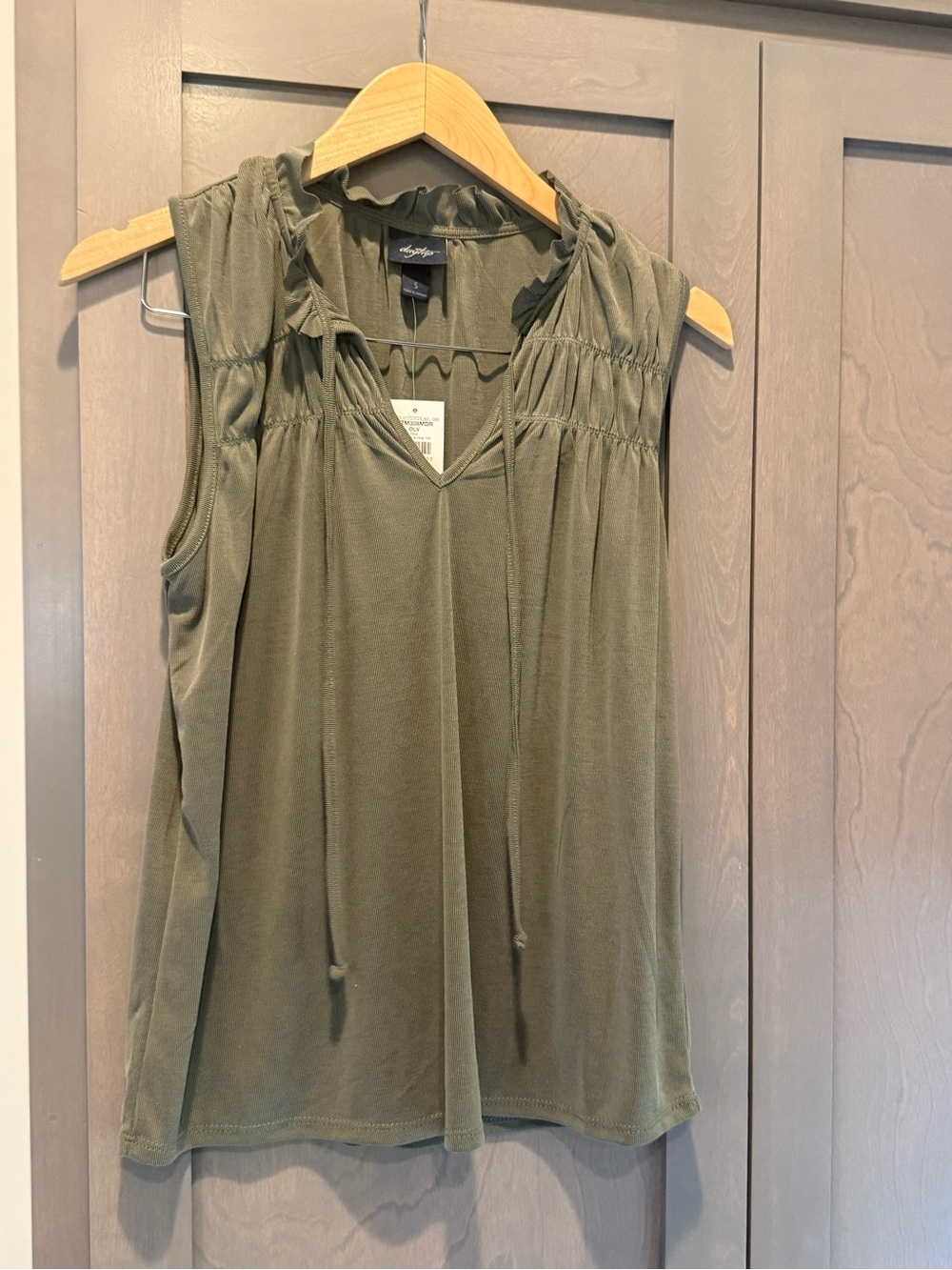 Daytrip Olive Green Sleeveless V-Neck Tank with Tie Detail